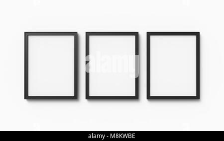 Leeren Bilderrahmen Mockup, 3D-Render schwarzen Rahmen an der Wand mit leeren Raum für Design verwendet, weißer Hintergrund Stockfoto