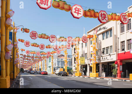 Chinesisches Neues Jahr Dekorationen auf South Bridge Road, Chinatown, Outram District, Central Area, Singapur Insel (Pulau Ujong), Singapur Stockfoto