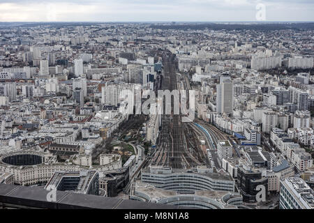 Bahngleise in Gare Montparnasse, Paris, Frankreich Stockfoto