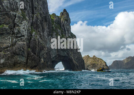 Loch im Felsen, Piercy, Insel, Bucht der Inseln, North Island, Neuseeland Stockfoto