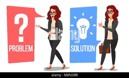 Problem Konzept Vektor. Denken Frau. Problemlösung. Fragezeichen, Glühbirne. Entscheidung Problem Problemlösungsprozess. Großes Problem. Lösen, das Dilemma. Isolierte flache Cartoon Illustration Stock Vektor