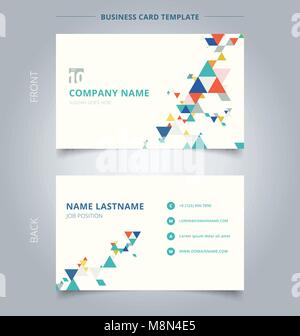 Creative Business Card und Name Karte Vorlage moderne und farbenfrohe Dreiecke Musterelemente auf weißem Hintergrund. Abstrakte Konzept und Design. Stock Vektor