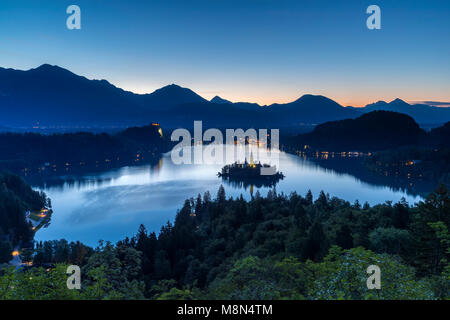 Der See von Bled aus Ojstrica, Obere Krain, Slowenien, Europa Stockfoto