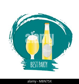 Poster oder Banner mit Bier Flasche, Becher, Gläser. Vektor Icon mit alkoholischen Getränken. Weizen Bier, Handwerk ale Stock Vektor