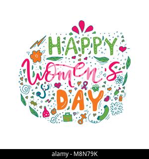 Schöne card Design für einen glücklichen Tag der Feier. Postkarte für Frau Doktor, Mutter, Mädchen, Dame mit Blumen und Zubehör. Vektor. Stock Vektor