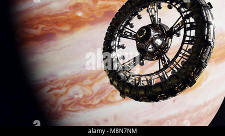 Riesige Raumstation in der Umlaufbahn des Planeten Jupiter, Raumschiff mission (3d-science fiction Illustration, Elemente dieses Bild sind von der NASA ausgestattet) Stockfoto