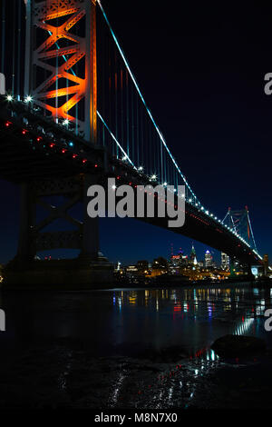 Ben Franklin Brücke begrüßt Besucher Philadelphia von Camden, NJ und der Welt. Stockfoto