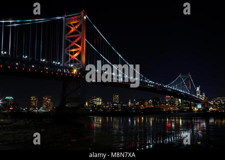 Ben Franklin Brücke begrüßt Besucher Philadelphia von Camden, NJ und der Welt. Stockfoto