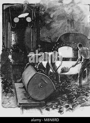 Die Menschen in den Kohlebunker auf einem Schiff arbeiten, Bild aus der Französischen Wochenzeitung l'Illustration, 25. Juli 1900 Stockfoto