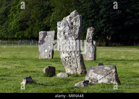 Schale und ring Markierungen auf Der zentrale Stein des Nether Largie standing stones. Prähistorische Felsmalereien in Kilmartin Valley, Argyll, Schottland, Großbritannien Stockfoto