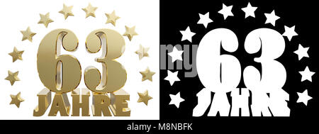 Goldene Zahl und das Wort des Jahres, mit Sternen verziert. Aus dem Deutschen übersetzt. 3D-Darstellung Stockfoto