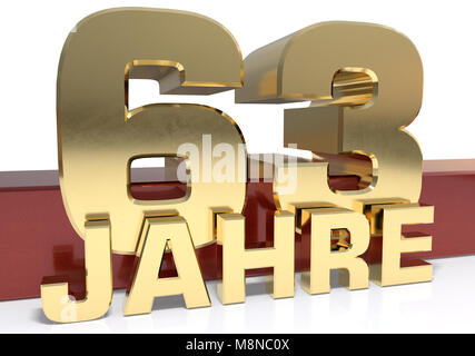 Golden Ziffer 60 3 Und das Wort des Jahres. Aus dem Deutschen übersetzt - Jahre. 3D-Darstellung Stockfoto