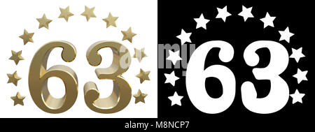 Gold Nummer 60 drei, mit einem Kreis von Sternen verziert. 3D-Darstellung Stockfoto