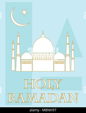 Ein Vektor Abbildung im Eps8-Format eines heiligen Fastenmonats Ramadan Grußkarte mit Weiße Moschee und islamischen Symbol auf blauem Abstrakt Hintergrund Stock Vektor