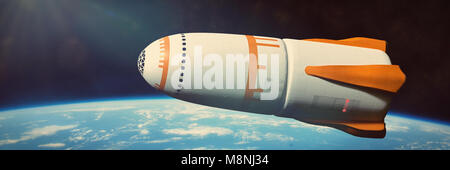 Raumschiff die Erde verlassen, futuristische Rakete nähern Orbit (3d-Grafik Banner, Elemente dieses Bild sind von der NASA ausgestattet) Stockfoto