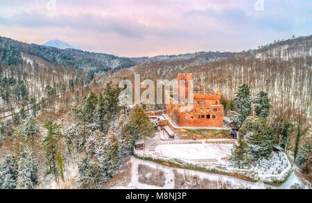 Winter Blick auf das Chateau de Kintzheim, ein Schloss in den Vogesen, Bas-Rhin, Frankreich Stockfoto