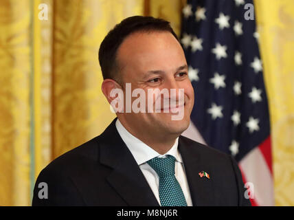 Irische Premierminister Leo Varadkar sprechend bei der jährlichen shamrock Siegerehrung im Weißen Haus in Washington DC, USA. Stockfoto