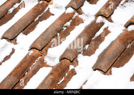 Dachziegel mit den letzten Schnee fallen Sie im Winter Stockfoto