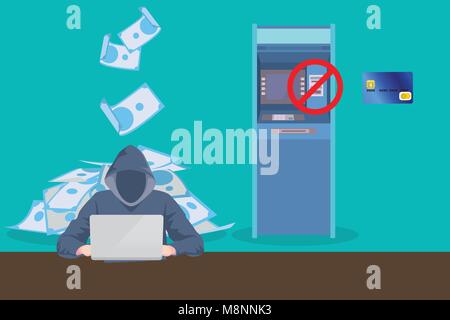Atm skimming Hacker stehlen Daten von ATM-Karte Stock Vektor