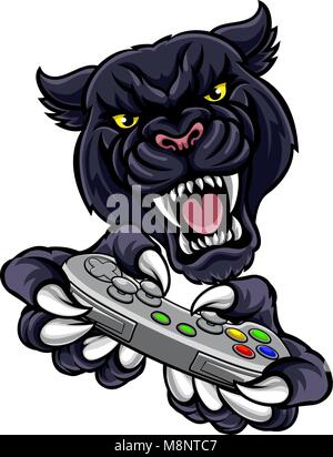 Black Panther Gamer Player Maskottchen Stock Vektor