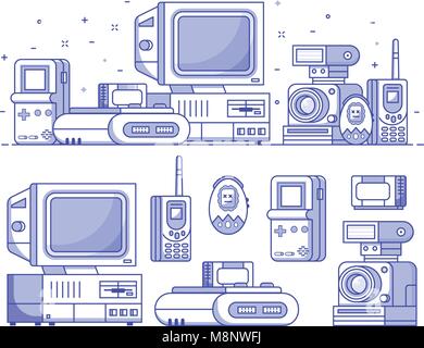 Vintage Tech und elektronische Geräte einrichten Stock Vektor