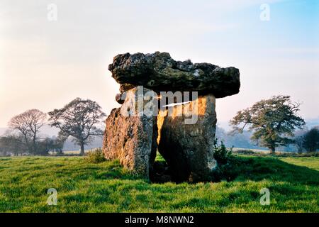 St Lythans 6000 Jahre alte prähistorische megalithischen Dolmen Beerdigung Kammer neolithischen Dolmen. Glamorgan, Wales, UK Stockfoto