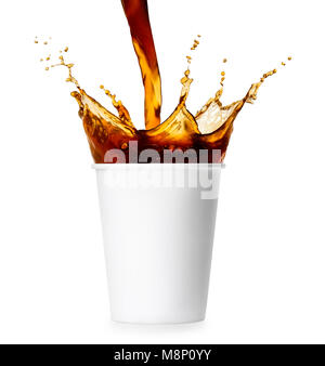 Einweg Becher mit Kaffee splash Stockfoto