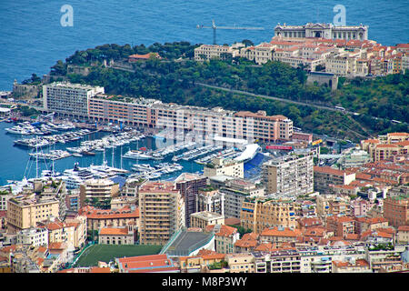 Blick auf Monaco und rechts oben das Ozeanographische Museum, La Condamine, Monaco-Ville, Monaco, Europa Stockfoto