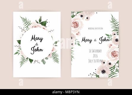 Hochzeit Hintergrund mit floralen Elementen. Moderne Hochzeit Sammlung. Vector Illustration. Stock Vektor