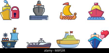 Schiff Icon Set, Cartoon Stil Stock Vektor