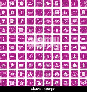 100 Verletzung Icons Set grunge Rosa Stock Vektor