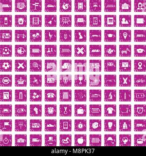 100 bus Icons Set grunge Rosa Stock Vektor