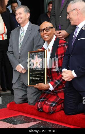 Los Angeles, CA, USA. 16 Mär, 2018. Leron Gubler, RuPaul bei der Induktion Zeremonie für Stern auf dem Hollywood Walk of Fame für RuPaul, Hollywood Boulevard, Los Angeles, CA 16. März 2018. Credit: Priscilla Grant/Everett Collection/Alamy leben Nachrichten Stockfoto