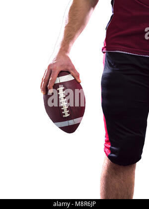 American football player feiern Touchdown auf weißem Hintergrund Stockfoto
