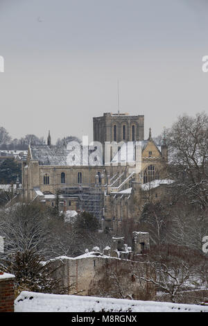 Winchester Cathedral im Schnee Stockfoto