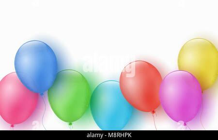 Mehrfarbige festliche Luftballons auf einem weißen Hintergrund. Alles Gute zum Geburtstag. Explosion. Grußkarte. Vorlage für Kinder. Vector Illustration. EPS 10. Stock Vektor