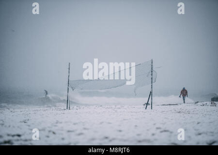 Falmouth im Schnee 21-3-18 Stockfoto