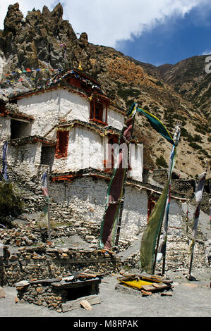 Trek in Nepal. Annapurna Trek cirkut. Manang Dorf Stockfoto