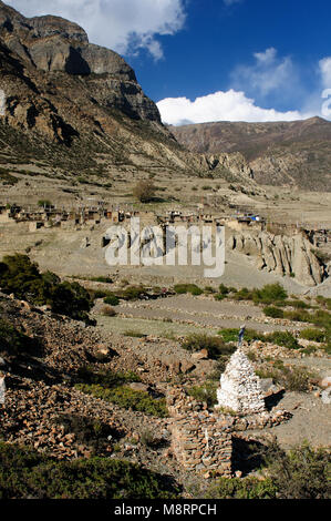 Trek in Nepal. Annapurna Trek cirkut. Manang Dorf Stockfoto