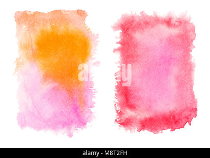 Rot und Gelb aquarell Spritzer auf weißem Hintergrund Stockfoto