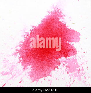 Aquarell Textur splash auf weißem Hintergrund, Aquarell Effekte, rot rosa Splash Stockfoto