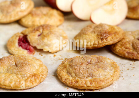 Knusprige mini Torten mit Apfel und Rote Johannisbeere. Rustikaler Stil, selektiven Fokus. Stockfoto