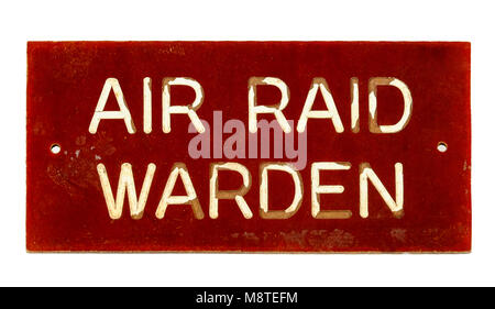 WW2 British Air Raid Warden anmelden Stockfoto