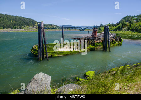 Wrack der Maria D. Hume in der Rogue River, Gold Beach, Oregon Stockfoto