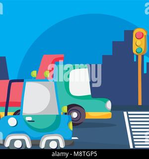 Ampel Wartende Fahrzeuge Stock Vektor