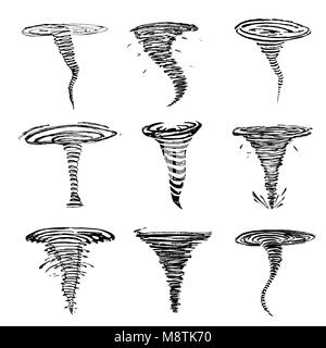 Satz von Tornado Symbole Skizze. Vektor Stock Vektor