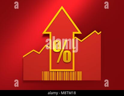 Prozentzeichen auf Aufwachsen Pfeil und Barcode Stockfoto