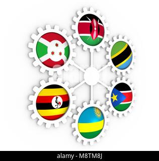 East African Community Mitglieder Nationalflaggen Stockfoto