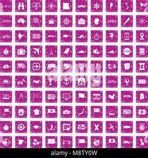 100 Kartographie Icons Set grunge Rosa Stock Vektor