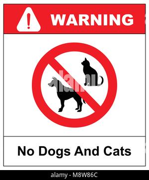 Keine Hunde und Katzen rote Zeichen. Keine Haustiere erlaubt. Rund, Rot keine Haustiere Vektor isoliert Abbildung. Warnung Verbotssymbol Stock Vektor